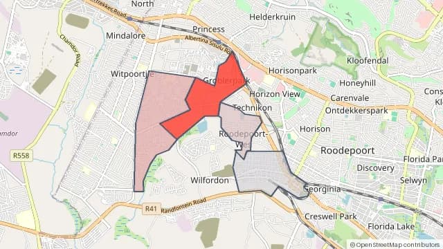 Map of areas affected by the power outage around Groblerpark