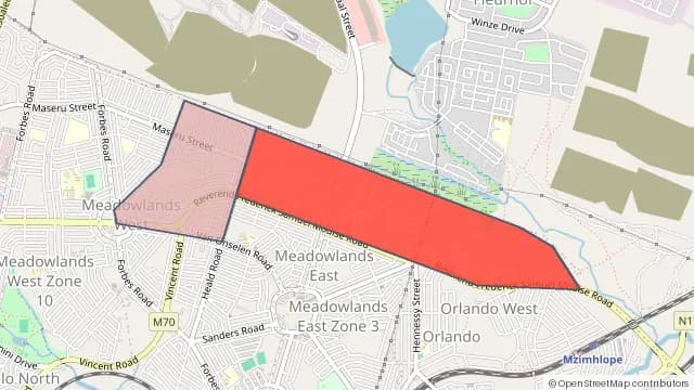 Map of areas affected by the water outage around Meadowlands East Zone 1