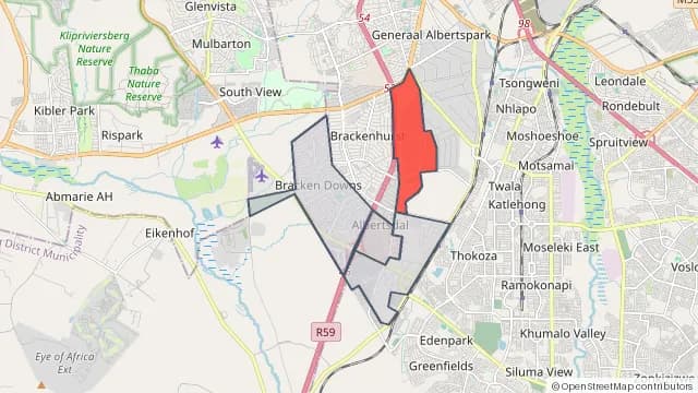 Map of areas affected by the power outage around Albertsdal