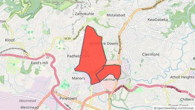 Map of areas affected by the internet outage around New Germany Industrial Park