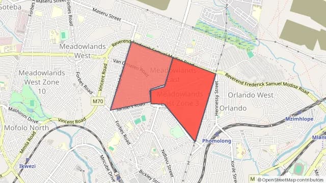 Map of areas affected by the water outage around Meadowlands East Zone 2