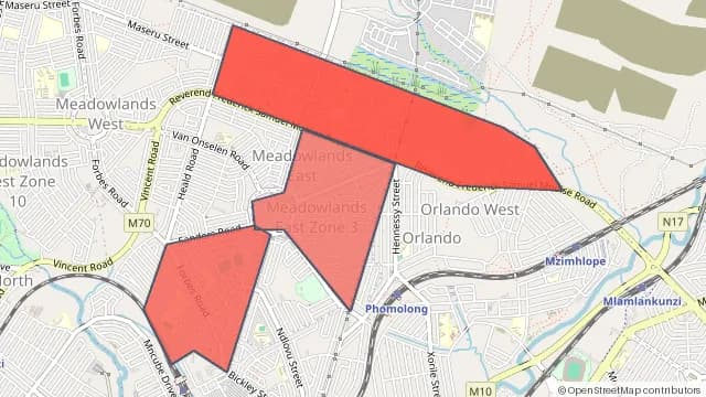 Map of areas affected by the internet outage around Meadowlands East Zone 1