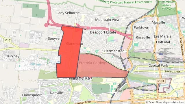 Map of areas affected by the water outage around Claremont