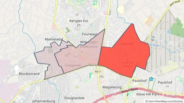Map of areas affected by the power outage around Lone Hill