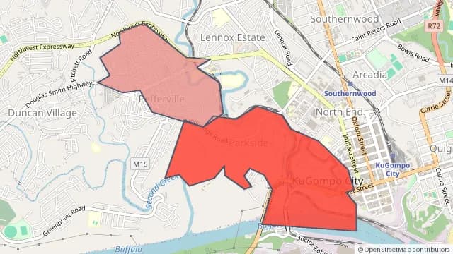 Map of areas affected by the power outage around Parkside