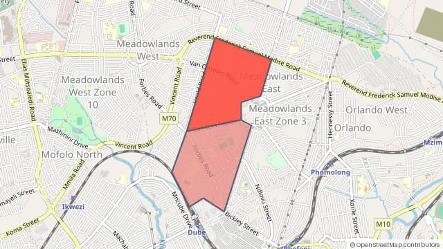Map of areas affected by the water outage around Meadowlands East Zone 2
