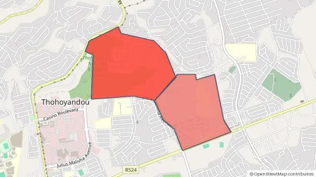 Map of areas affected by the power outage around Thohoyandou D