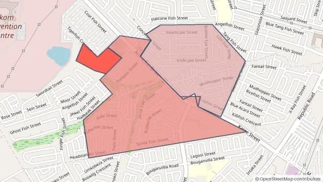 Map of areas affected by the power outage around Kaalfontein Ext 16