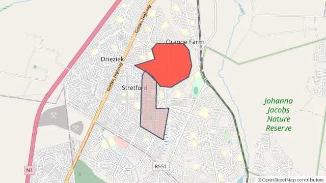 Map of areas affected by the power outage around Orange Farm Ext 7