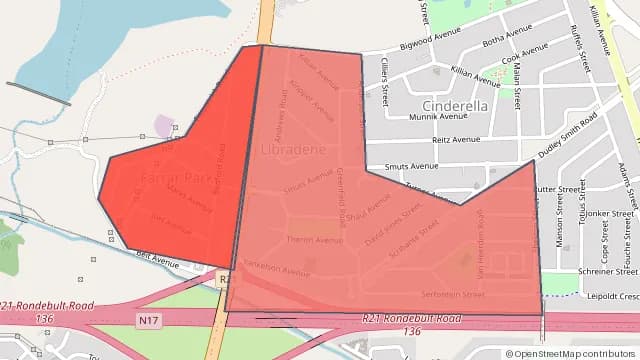 Map of areas affected by the power outage around Farrar Park