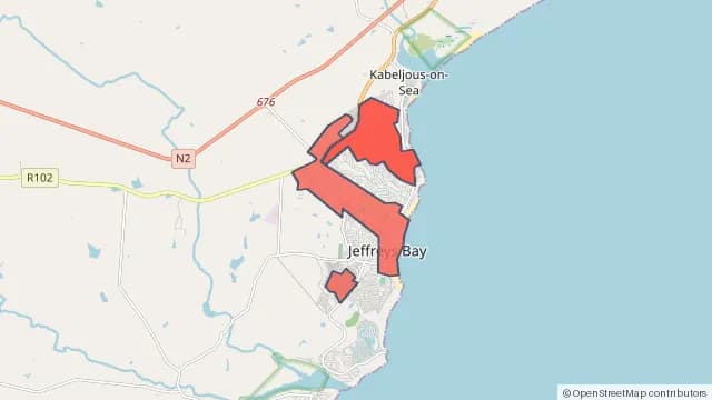 Map of areas affected by the internet outage around Jeffreys Bay