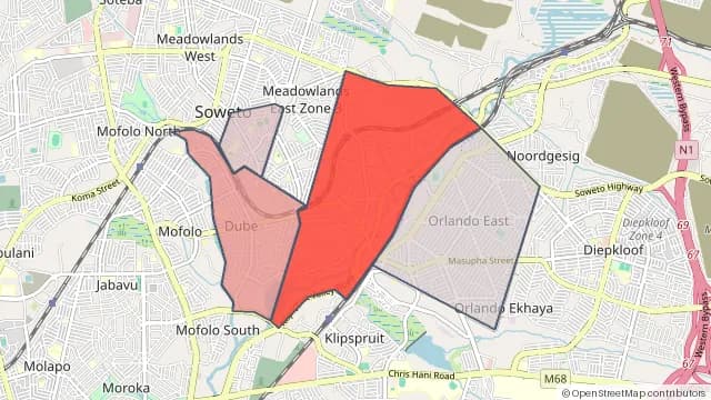 Map of areas affected by the power outage around Dube