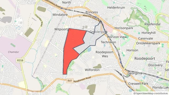 Map of areas affected by the water outage around Groblerpark