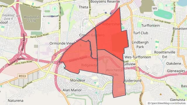 Map of areas affected by the water outage around Crown Gardens