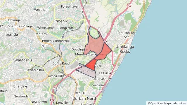 Map of areas affected by the power outage around Glen Anil