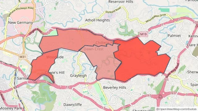Map of areas affected by the power outage around Chiltern Hills