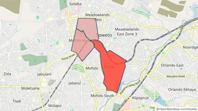 Map of areas affected by the water outage around Dube