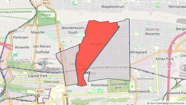 Map of areas affected by the power outage around Gezina