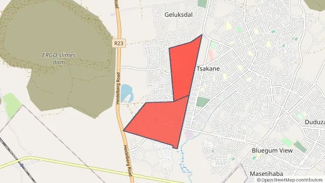 Map of areas affected by the power outage around Tsakane Ext 5
