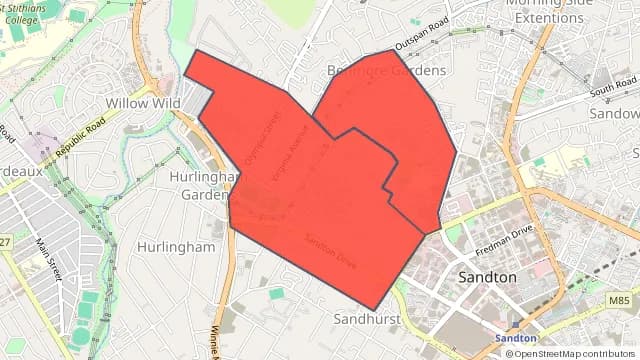 Map of areas affected by the water outage around Benmore Gardens