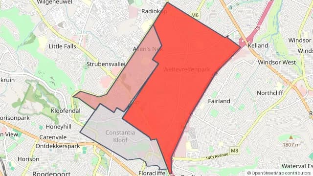 Map of areas affected by the power outage around Allen's Nek